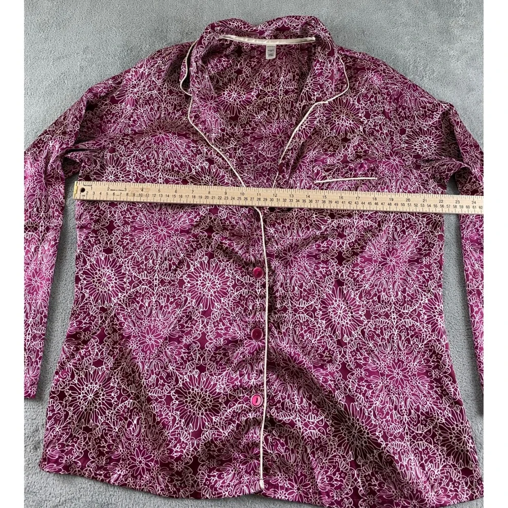 Jaclyn Smith Womens Pajama Top Long Sleeve Button Down Purple Floral Print Large